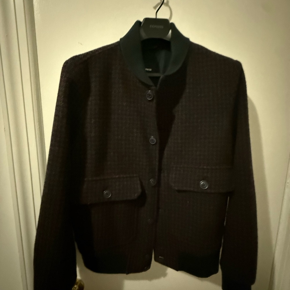 Red and blue check wool bomber jacket